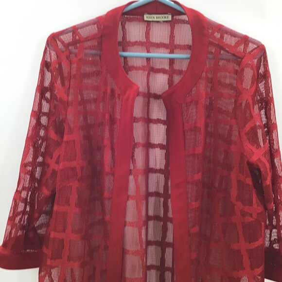 Maya Brooke XL Layering Duster Red Mesh Windowpane Lagenlook Cover Up Resortwear - Picture 4 of 11